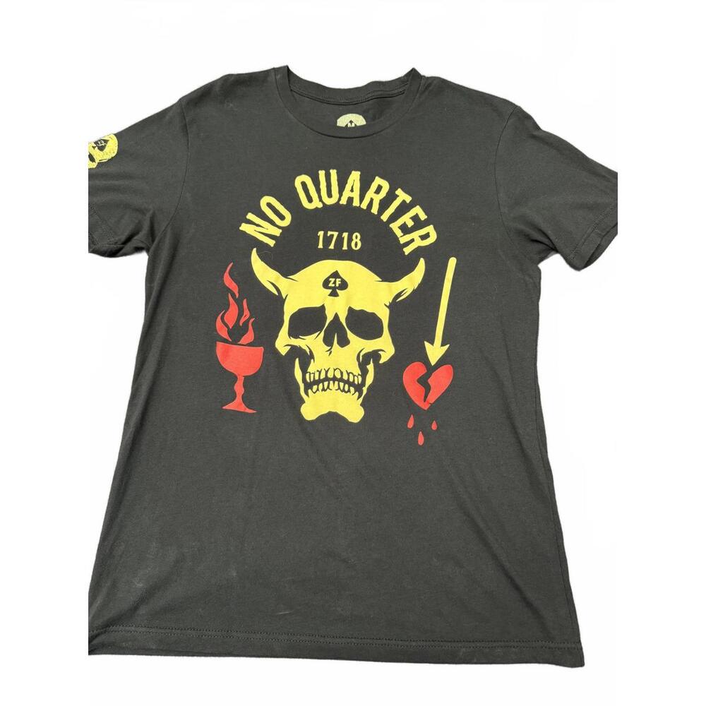 Black No Quarter Graphic T-Shirt Skull Streetwear - Medium